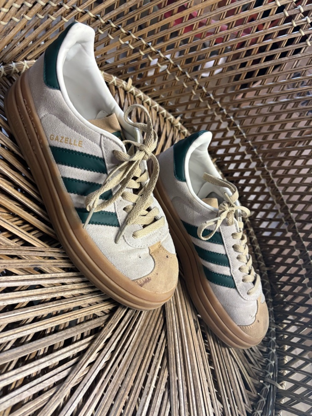 adidas Cream and Dark Green Suede Sneakers - Picture 1 of 3